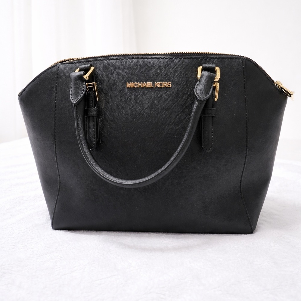 Authentic Michael Kors Black Saffiano Leather Satchel / Tote